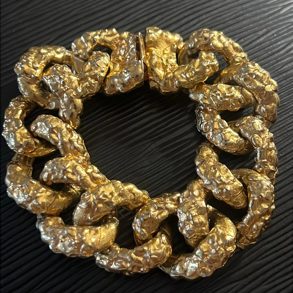 Vintage KJL Kenneth Jay Lane Chunky Gold Nugget Link Luxe Bracelet-RARE - Picture 11 of 11